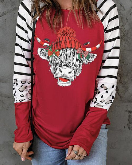 Bull Graphic Striped Long Sleeve T-Shirt