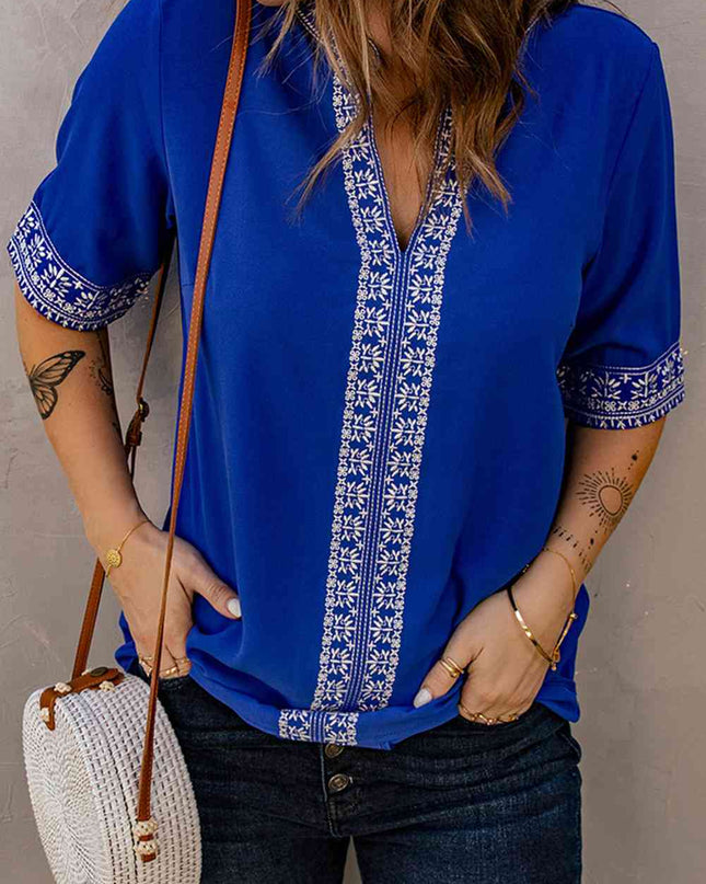Embroidered V-Neck Top