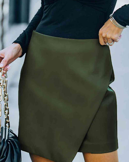 Double Take Asymmetrical PU Leather Mini Skirt
