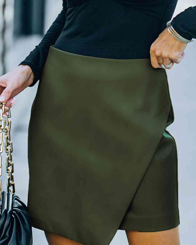 Double Take Asymmetrical PU Leather Mini Skirt