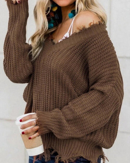 Frayed Hem Dropped Shoulder Sweater
