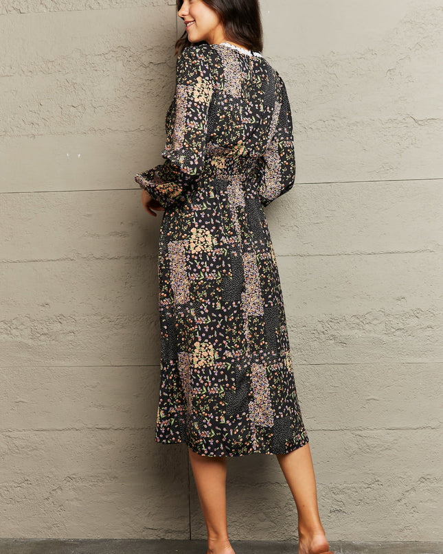 Printed Long Sleeve Round Neck Dress