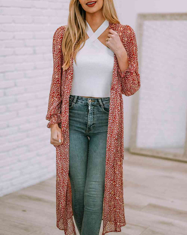 Leopard Tie Waist Flounce Sleeve Cover Up