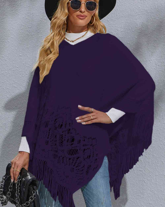 Round Neck Fringe Detail Poncho