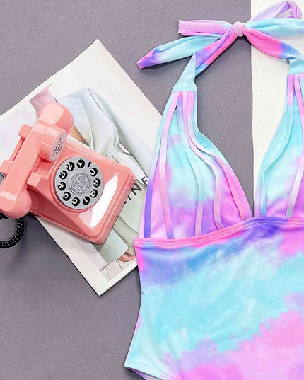 Tie-Dye Halter Neck One-Piece Swimsuit