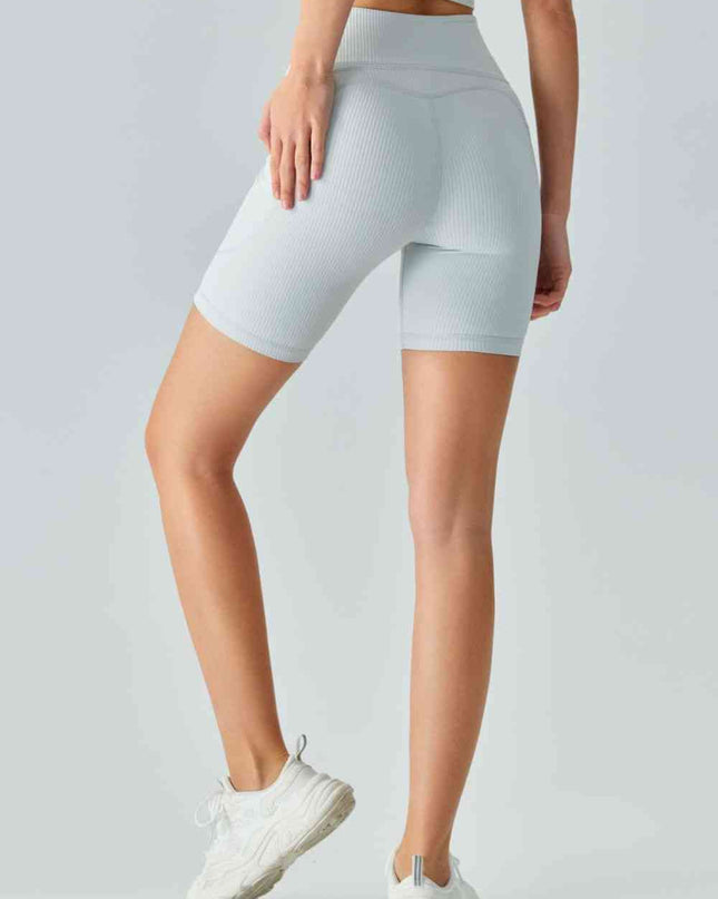 V-Waist Ribbed Sports Biker Shorts with Pockets