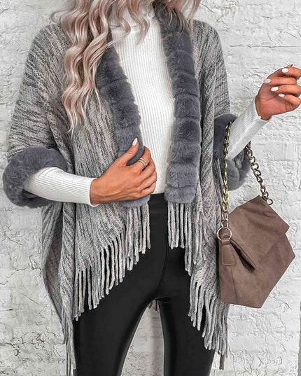 Open Front Fringe Hem Poncho