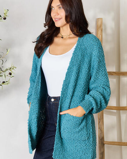 Zenana Falling For You Full Size Open Front Cardigan with Pockets