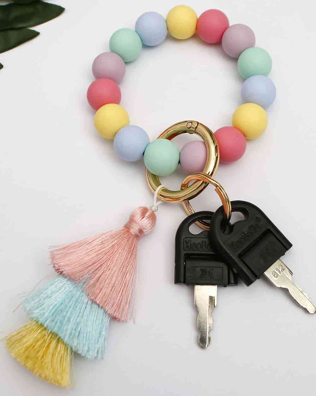 Silica Gel Bead Wristlet Keychain with Layered Tassels