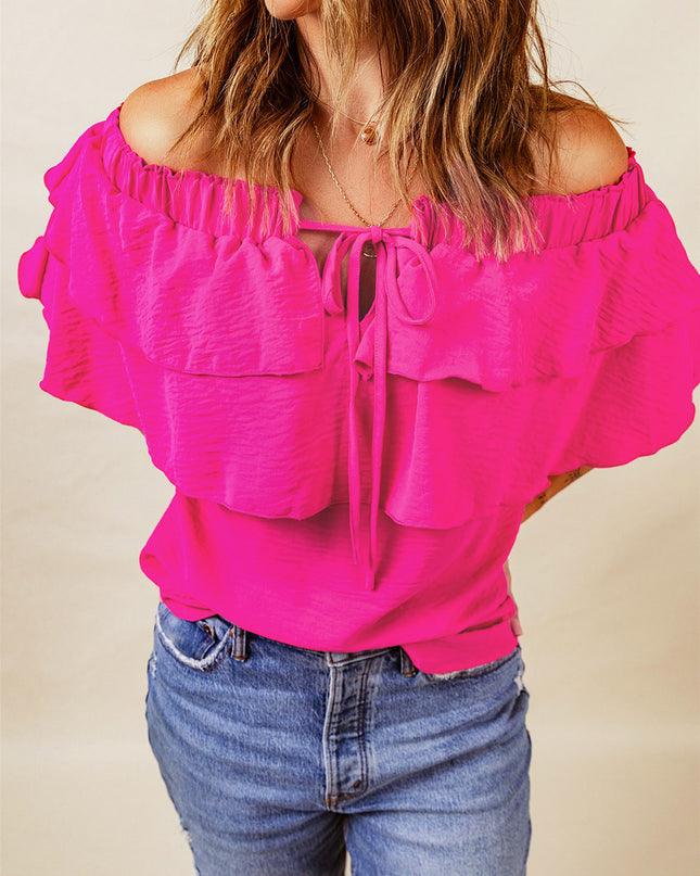 Tied Off-Shoulder Layered Blouse