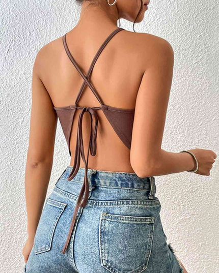 Crisscross Tie Back Slit Sleeveless Top