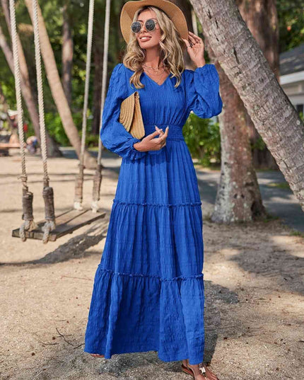 Smocked Waist V-Neck Maxi Dress