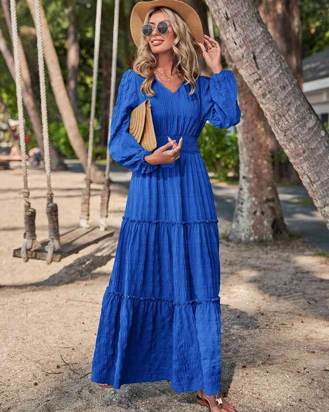Smocked Waist V-Neck Maxi Dress