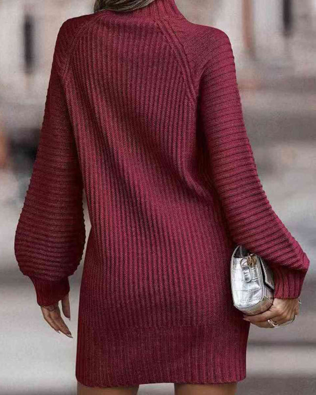 Mock Neck Lantern Sleeve Sweater Dress