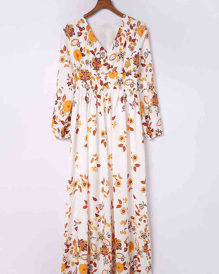 Floral V-Neck Long Sleeve Maxi Dress