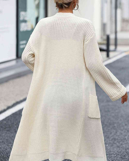 Dropped Shoulder Long Sleeve Cardigan with Pocket