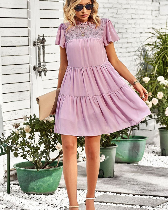 Smocked Puff Sleeve Tiered Mini Dress