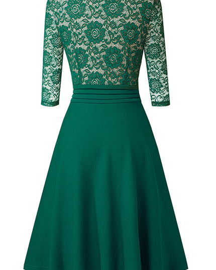V-Neck Lace Detail Knee-Length Dress