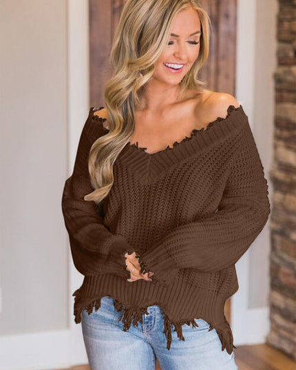 Frayed Hem Dropped Shoulder Sweater