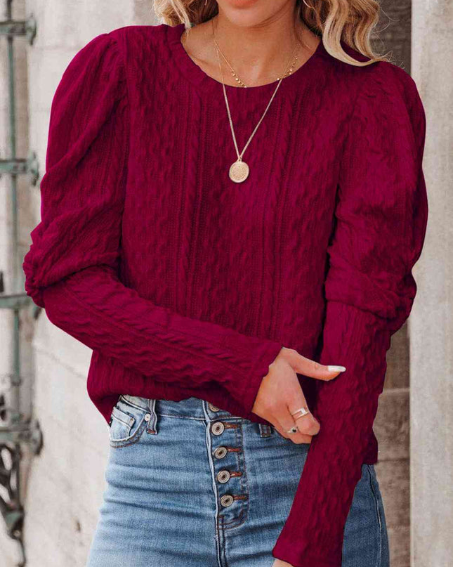 Round Neck Puff Sleeve Knit Top