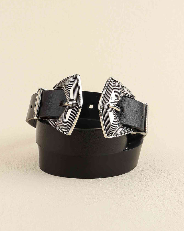 Double Buckle PU Leather Belt