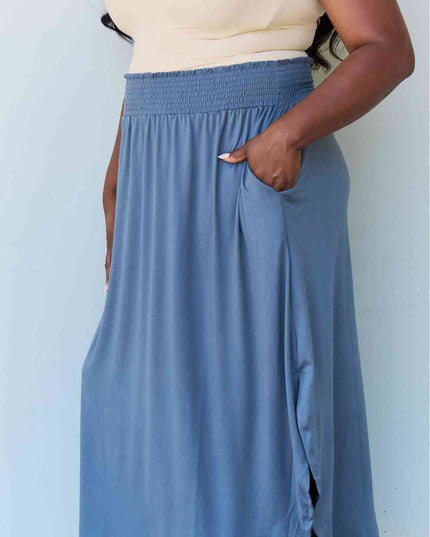 Doublju Comfort Princess Full Size High Waist Scoop Hem Maxi Skirt in Dusty Blue