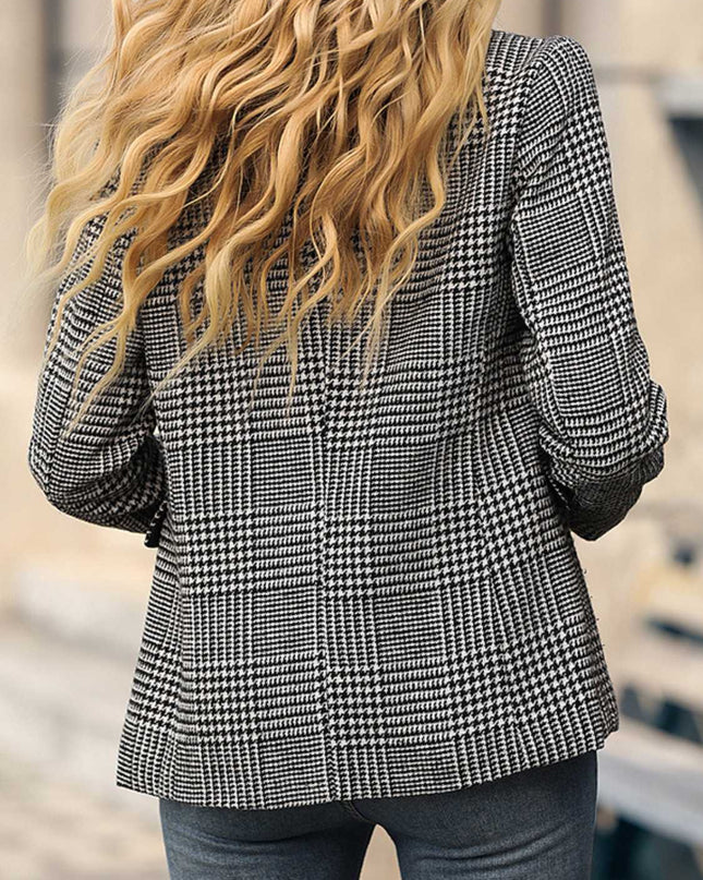 Houndstooth Buttoned Long Sleeve Blazer