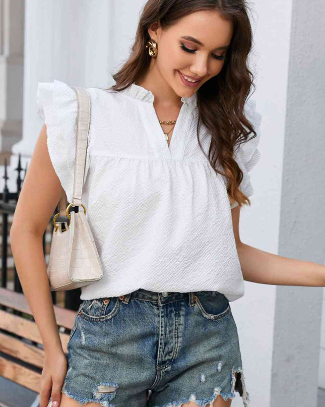 Notched Neck Butterfly Sleeve Blouse