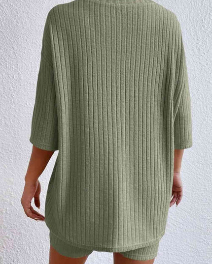 Round Neck Ribbed Top and Shorts Lounge Set