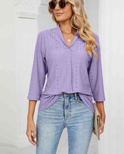 Eyelet Three-Quarter Sleeve Blouse