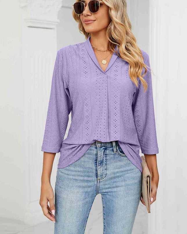 Eyelet Three-Quarter Sleeve Blouse