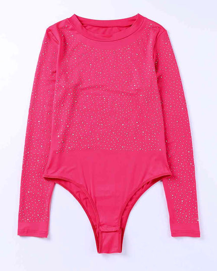 Rhinestone Round Neck Long Sleeve Bodysuit