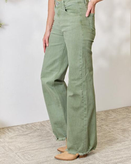 RISEN Full Size Raw Hem Wide-Leg Jeans