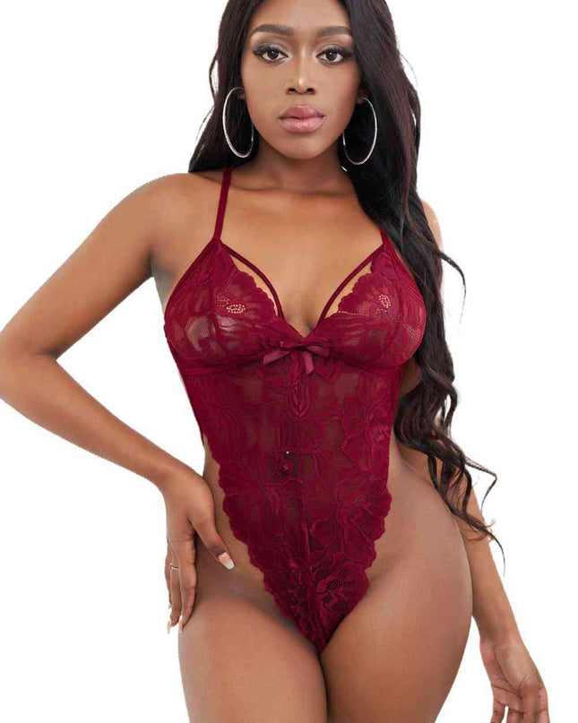 Crisscross Lace Backless Teddy Lingerie