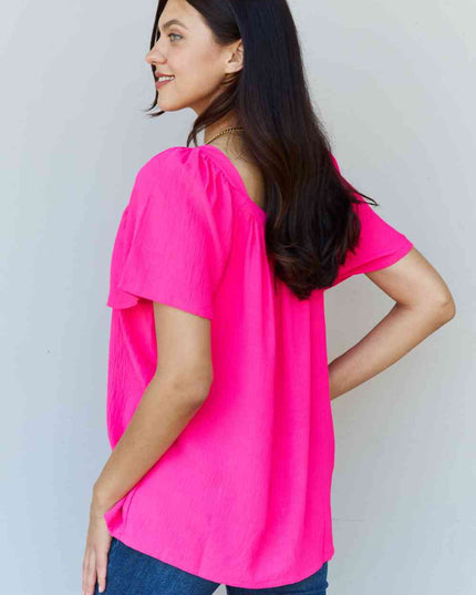 Ninexis Keep Me Close Square Neck Short Sleeve Blouse in Fuchsia