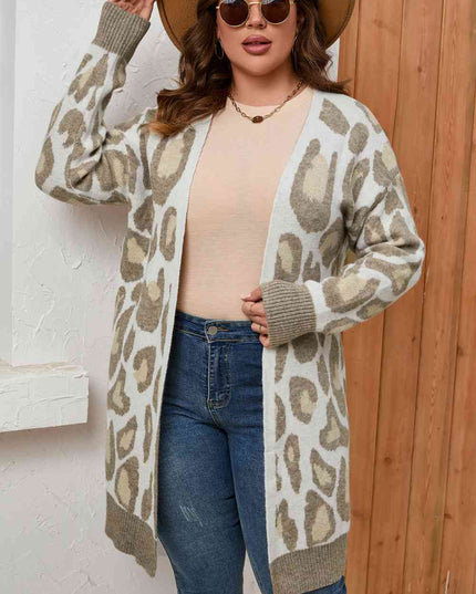 Plus Size Printed Long Sleeve Cardigan