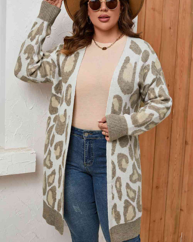 Plus Size Printed Long Sleeve Cardigan