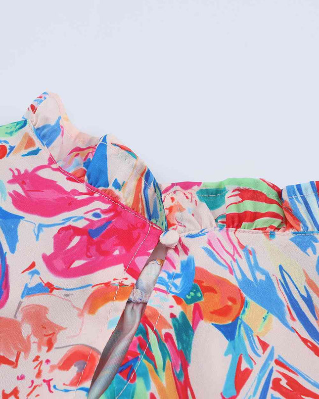 Floral Round Neck Butterfly Sleeve Blouse