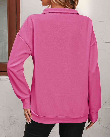 Zip-Up Dropped Shoulder Sweatshirt