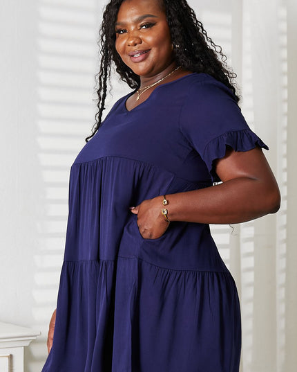 Double Take V-Neck Flounce Sleeve Tiered Dress