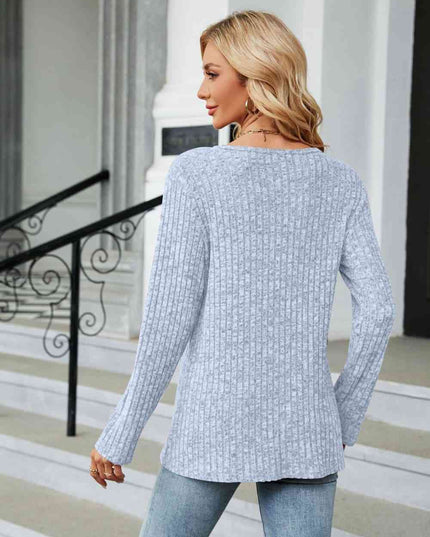 Buttoned Long Sleeve Slit Top