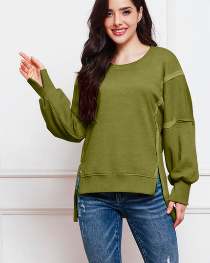 Exposed Seam High-Low Slit Sweatshirt
