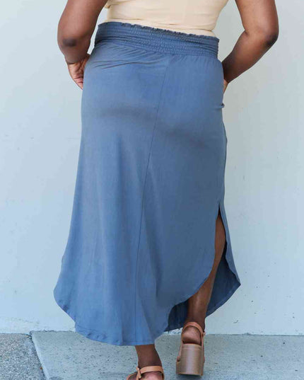 Doublju Comfort Princess Full Size High Waist Scoop Hem Maxi Skirt in Dusty Blue