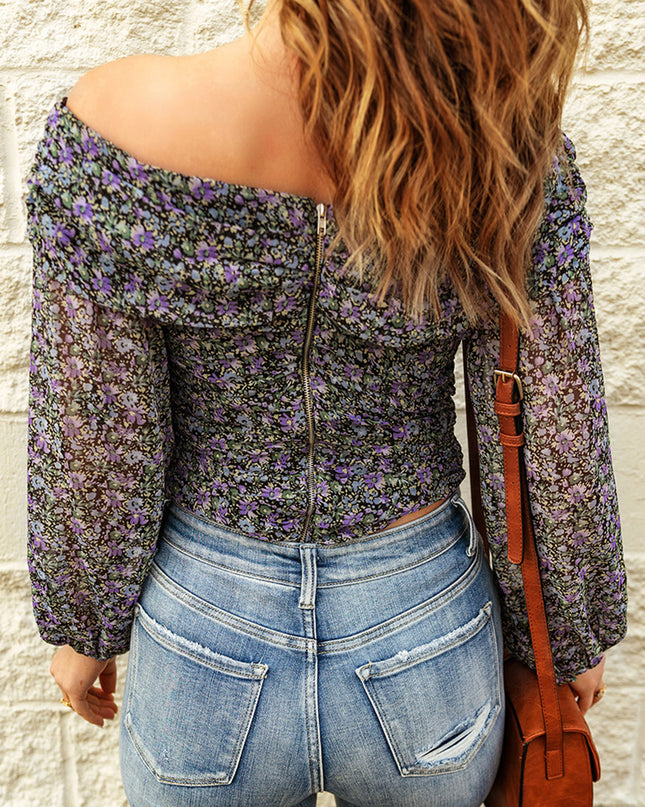 Floral Off-Shoulder Ruched Top