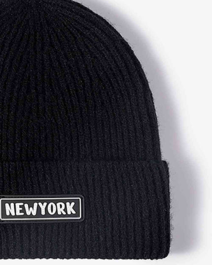 NEWYORK Patch Rib-Knit Cuffed Beanie
