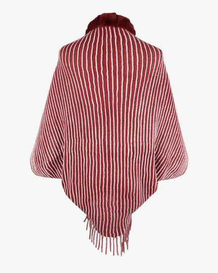Striped Open Front Fringe Poncho