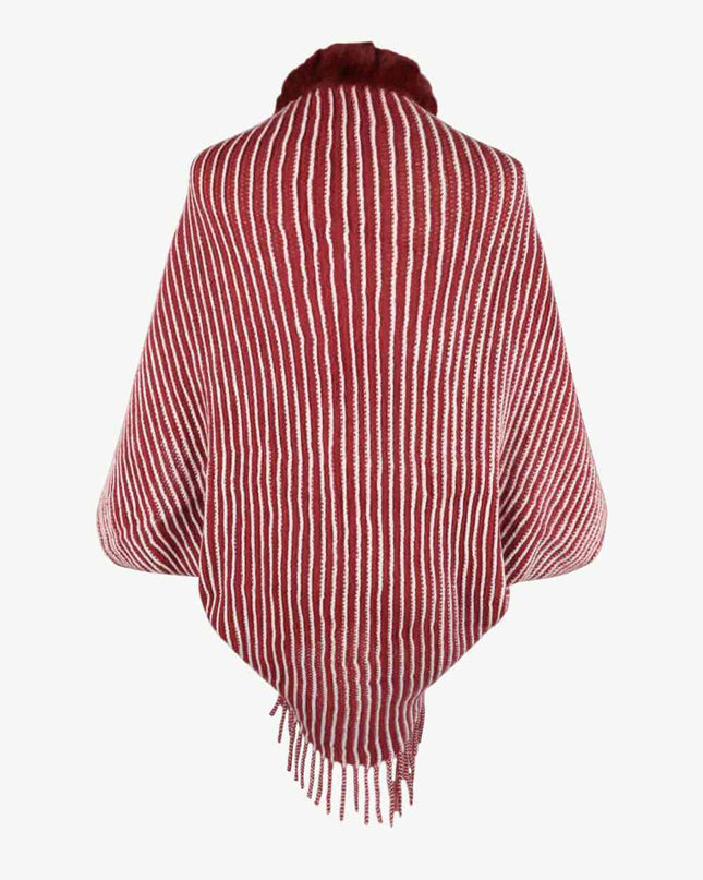 Striped Open Front Fringe Poncho