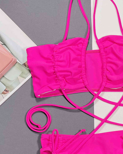Halter Neck Drawstring Detail Bikini Set