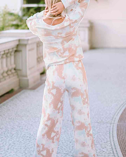 Printed Long Sleeve Top and Wide Leg Pants Lounge Set