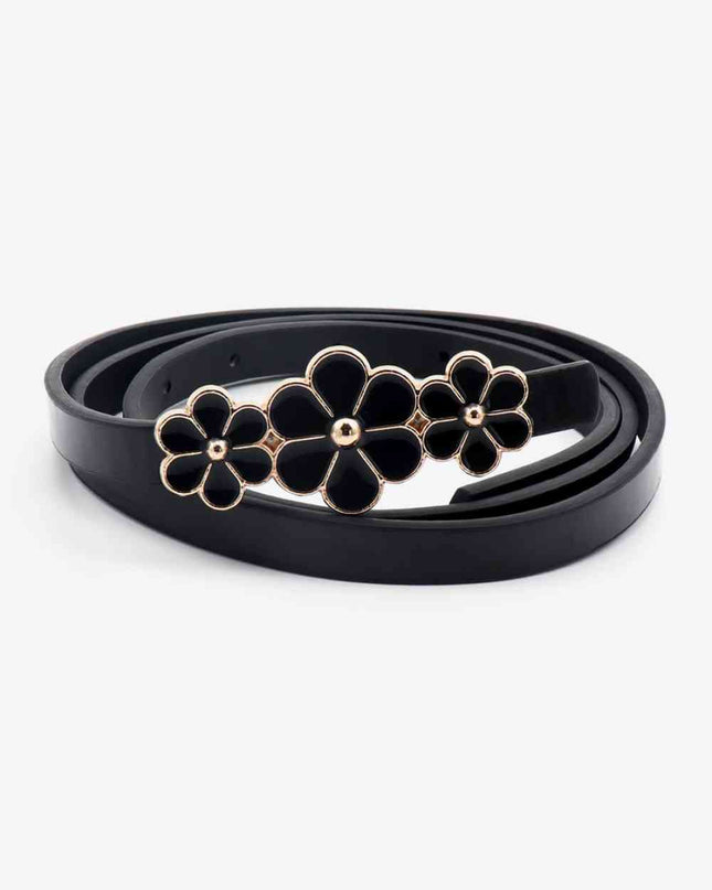 Flower Decor Skinny PU Belt